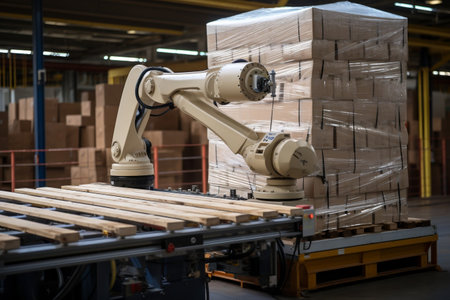 Advanced Palletizing Robot Securing Cargo. AIの素材