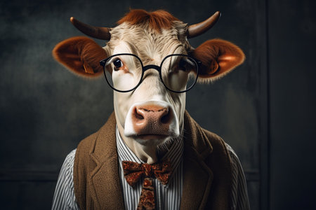 A Cow with Glasses. AIの素材