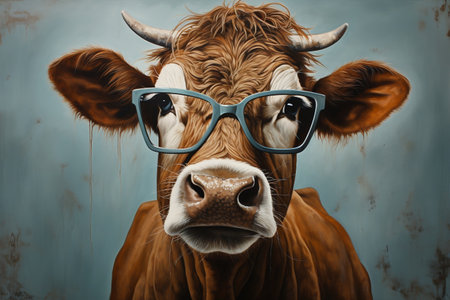 A Cow with Glasses. AIの素材