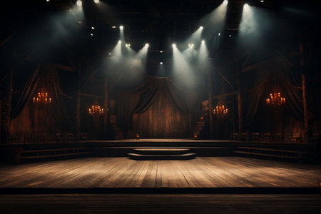 Wooden Stage and Lights. A Captivating Performance Setting. AIの素材