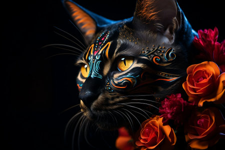 Artistic Close-Up of a Cat as La Muerte. AIの素材