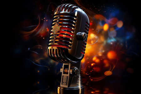 Vintage Microphone with Music Wave on Black Background. AIの素材