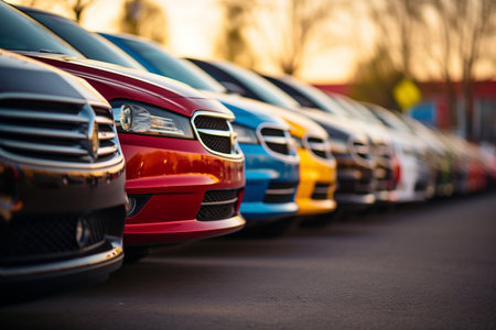 Closeup of Cars Parked at a Car Lotの素材