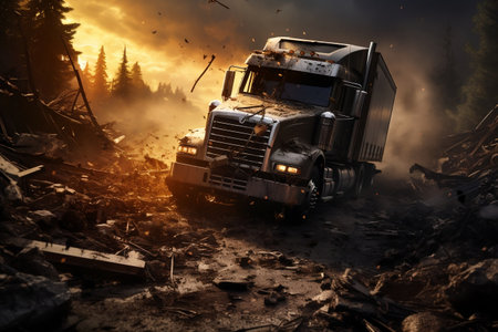 Realistic Photo of Truck Crash Damageの素材