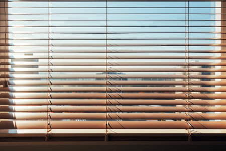 Intricate Office Window Blinds in Close-up Viewの素材