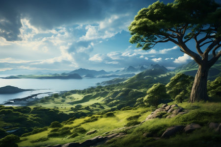 Green Serene Seaside: Scenic Ocean Landscape.の素材