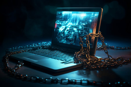 Securing a Laptop with Chains and a Padlock. AIの素材