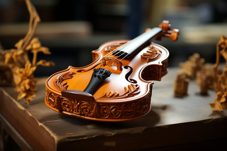 Exquisite Insight into Wooden Toy Violin. AIの素材