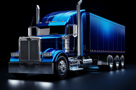 Isolated Blue Semi Truck on Black Background. AIの素材