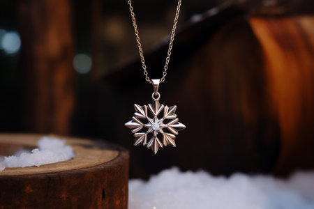 Elegant Sterling Silver Snowflake Pendant on Chain. AIの素材