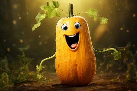 Adorable Butternut Squash Caricature Illustration. AIの素材