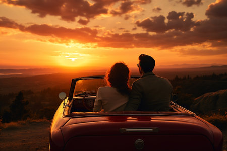 Romantic Sunset Experience. Young Couple's Classic Vintage Watch. AIの素材