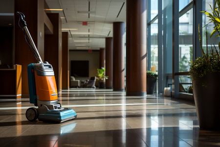 Spotless Office Lobby with Cleaning Machine. AIの素材