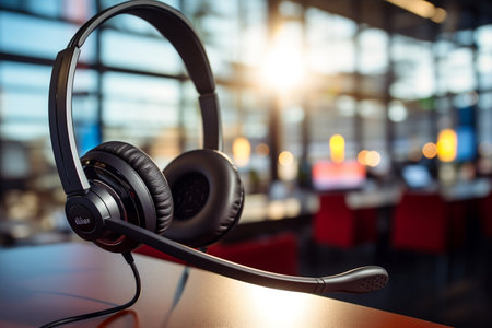 Headset Close-Up for Call Center Hotline. AIの素材