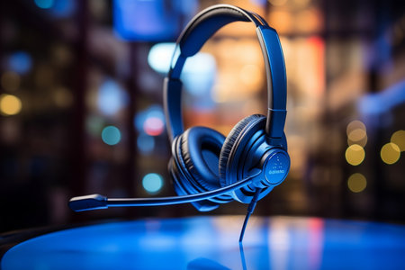 Headset Close-Up for Call Center Hotline. AIの素材