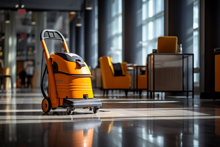 Spotless Office Lobby with Cleaning Machine. AIの素材