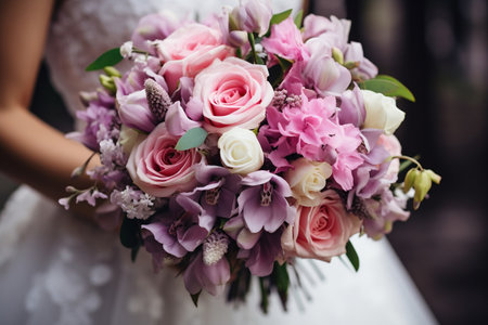 Wedding Bouquet Held by Bride and Groom on Their Wedding Day. AIの素材