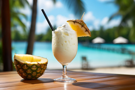 Pina Colada Cocktail on a Beautiful Tropical Scenery Background.. AIの素材