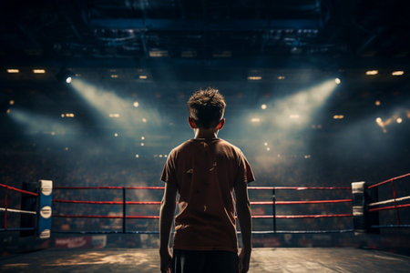 Young Boxer Standing in the Ring - View from the Back. AIの素材