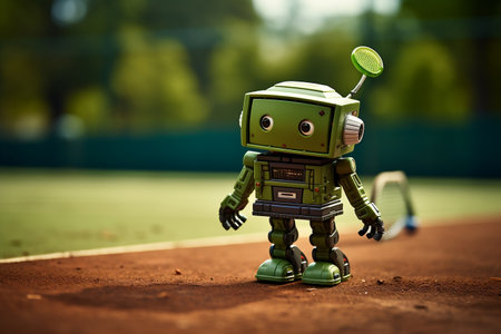 Tiny Robot Engaging in Tennis. AIの素材