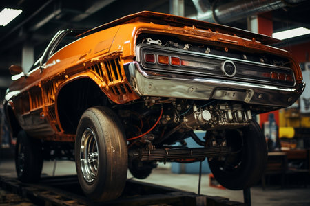 Mechanic's Inspection: Underside View of Car with Exhaust, Oil, and Transmission Pans. AIの素材