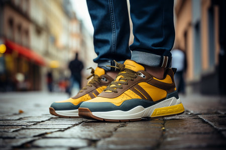 Man Wearing Sport Sneakers on the Street - Men's Sports Shoes. AIの素材