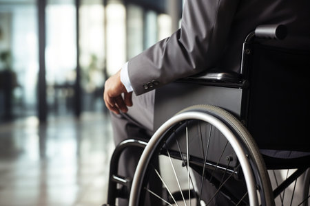 Close-up of Disabled Man in Office on Wheelchair. AIの素材