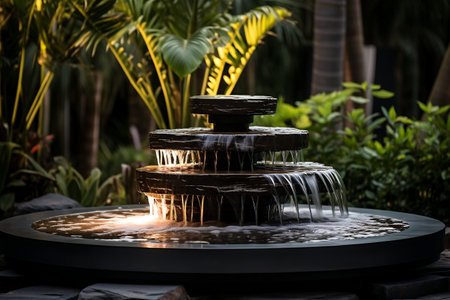 Modern Outdoor Water Feature: Fountain Waterfall for Home. AIの素材