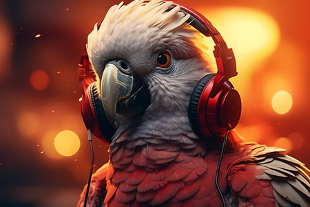 Chill Gangster Parrot Rocking Headphones and Sunglasses under Red Lights. AIの素材