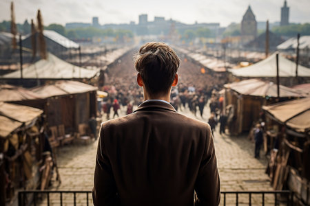 Back View of Salesman at Fair Market. AIの素材