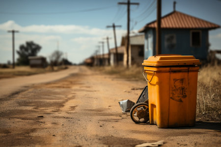 Orange Metal Skip Container by the House: Disposing Old Items after Cleaning. AIの素材