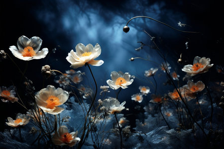 Floral Wallpaper with Full Moon. AIの素材