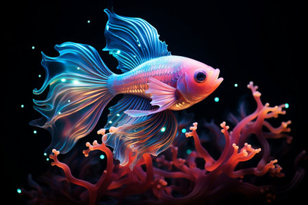 Bioluminescent Aquarium with Neon Fish. AIの素材
