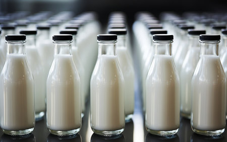 Zoomed Close Fresh Milk in Glass Bottlesの素材