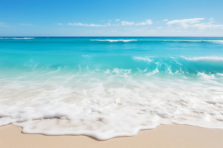 Gentle Blue Ocean Wave on Pristine Sandy Beach. AIの素材