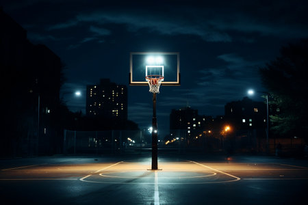 Nighttime Outdoor Basketball Court. AIの素材
