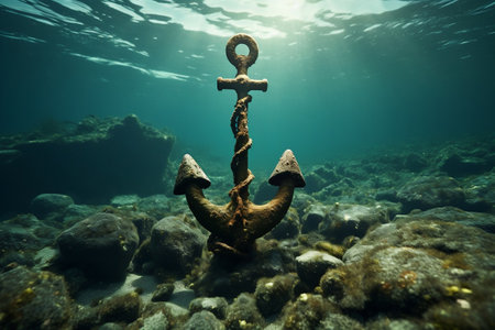 Anchored Beneath the Turquoise Ocean Waters. AIの素材