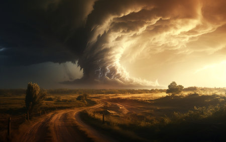 A Dynamic Artwork of a Menacing Twister. AIの素材