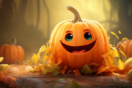 Adorable Pumpkin Character Halloween Day AI.の素材