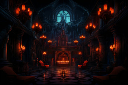 Nighttime Haunted Mansion Halloween Wallpaper Halloween Day AI.の素材