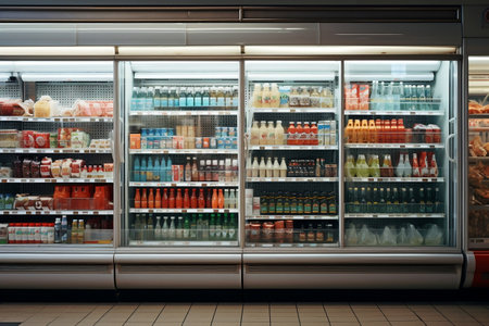 Exploring Supermarket's Cold Section Variety. AIの素材