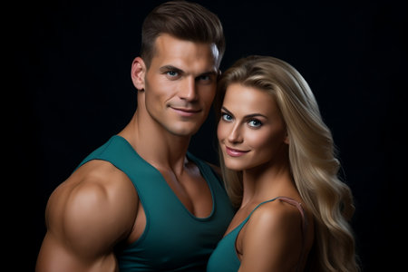 Athletic Couple Poses, Sporting Smiles and Displaying Toned Muscles. AIの素材