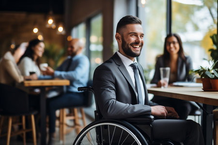 Businessman in a Wheelchair in a Contemporary Office. AIの素材