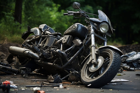 Motorcycle Crashed in an Accidentの素材
