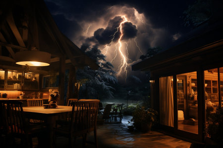 Experiencing a Homebound Thunderstorm with Lightning. AIの素材