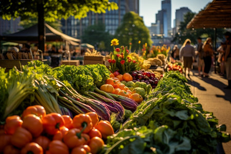 Lively Open-Air Farmers Market Brimming with Fresh Produce. AIの素材