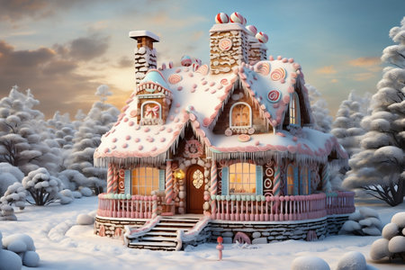 Winter Gingerbread House with Candy Decor. AIの素材
