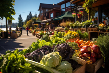 Lively Open-Air Farmers Market Brimming with Fresh Produce. AIの素材