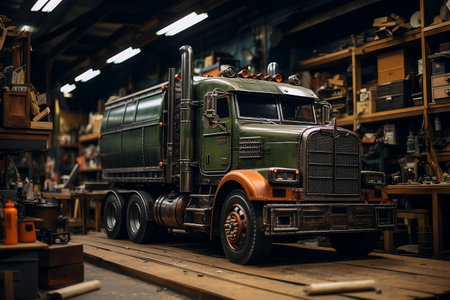 Semi Truck Weighed on Garage Scale. AIの素材