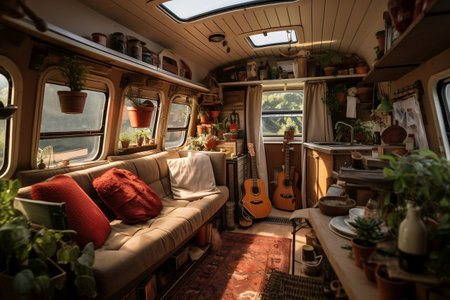 Comfortable Inside Space of a Mobile Home Trailer. AIの素材